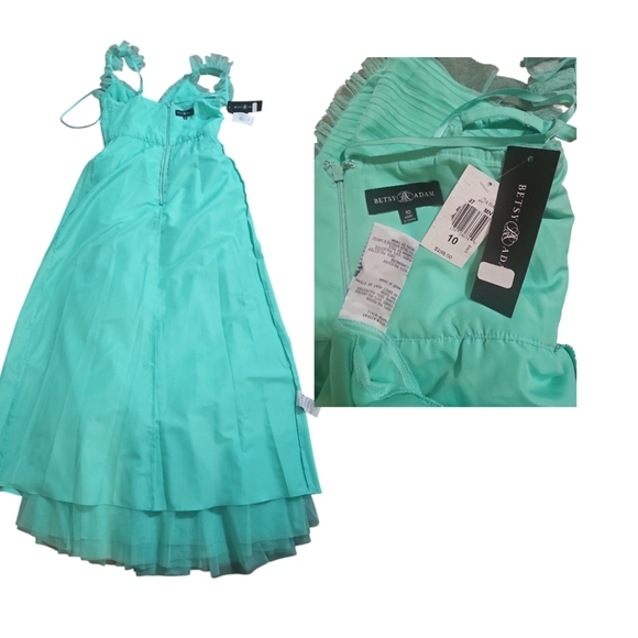 Betsy & Adam Maxi Dress Mesh Green New Sweetheart Neckline Ruffle Tier Sz 10 - Picture 10 of 10